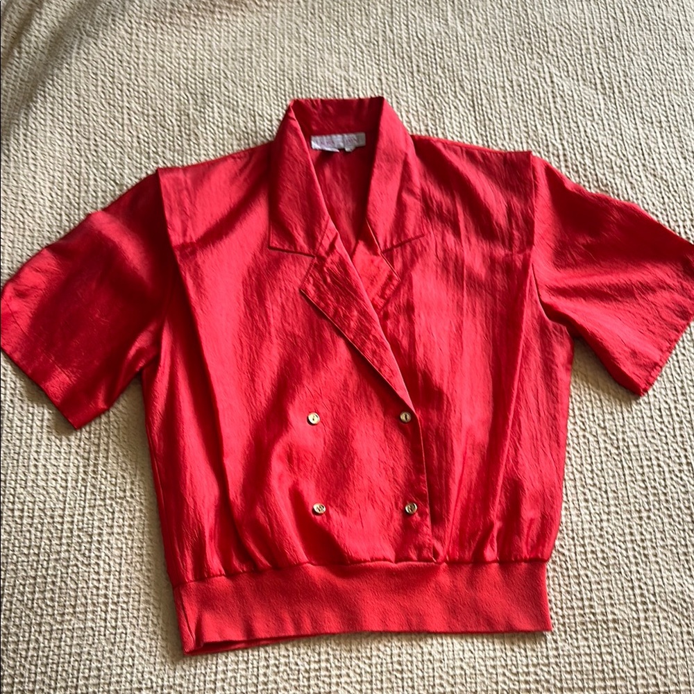 Chic Red Double-Breasted Women's Blouse